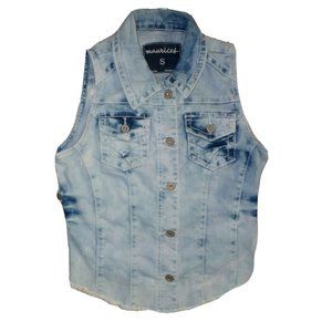 Maurice's Jr Womens Ombre Denim Shirt Sleeveless Button Front Raw Hem